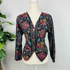 Vintage Style Jacquard Paisley Print Long Sleeve Jacket Vest